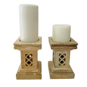 My Mela unique distressed boho wood candle stands handmade in India NWT